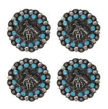 4 Conchos Rhinestone Horse Saddle Western Rodeo Bridle Berry Turquoise C... - $21.77