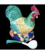 Majolica Figural Chicken Rooster Soup Tureen or Cookie Jar with Ceramic ... - $69.99