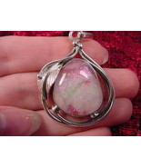 (#D-211) DICHROIC Fused GLASS SILVER Pendant WHITE PINK GREEN SHIMMER SP... - £60.76 GBP