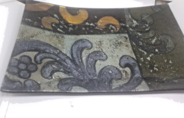 MCM Glass Reverse Painted Centerpiece Rectangle Bowl Purple, Gold, Silver, Black - £19.45 GBP