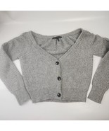 White House Black Market Grey Cropped Cardigan Sweater Sz M Ruched Shoul... - $15.83