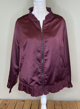 lane bryant women’s Silky ruffle hem full zip jacket size 14/16 Plum H4 - $26.46