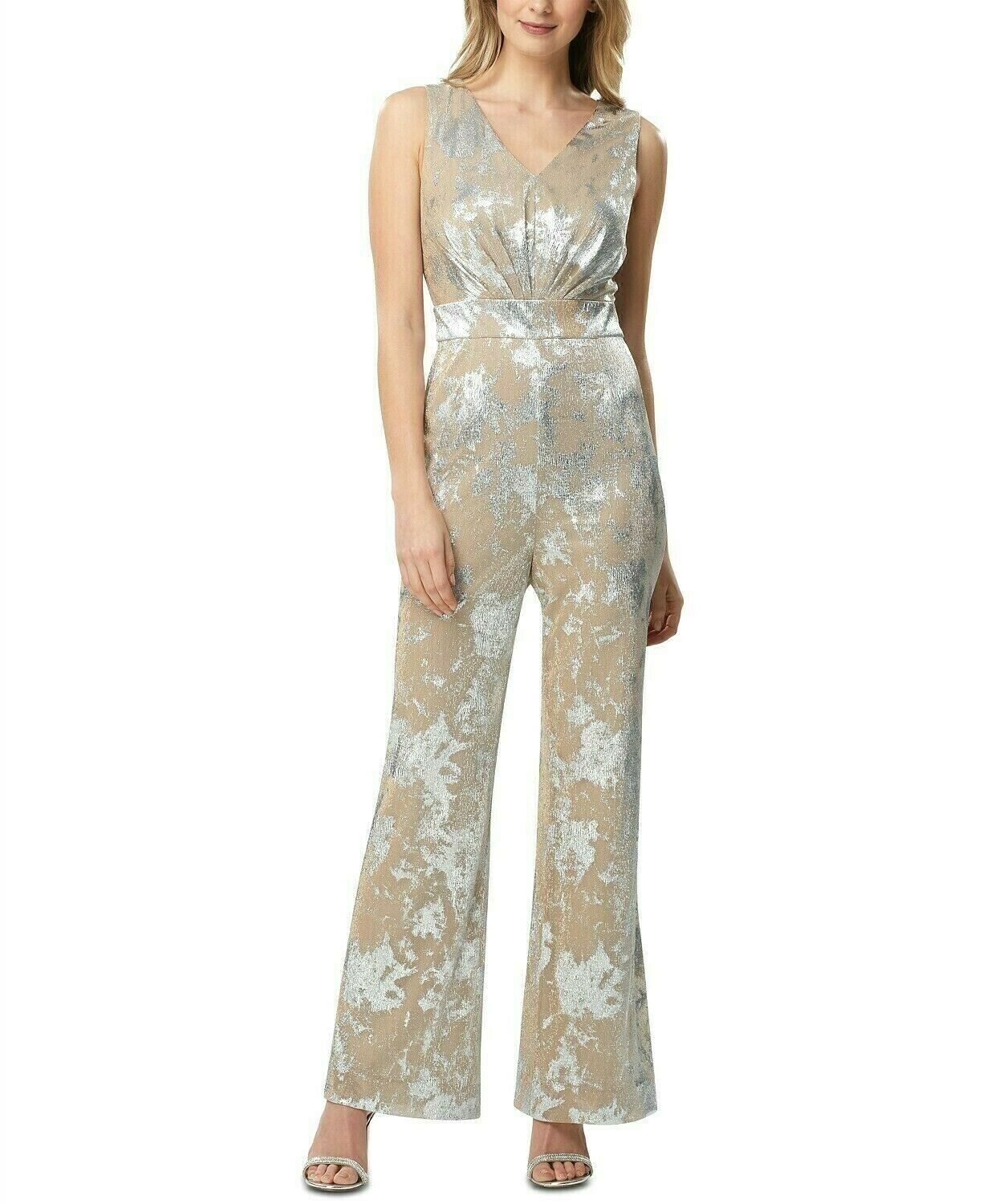 Primary image for Womens Tahari ASL Metallic Party Jumpsuit Champange Silver Party B4HP