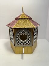 Wooden Birdhouse finished in glitter and hand painted, 7" Indoor Decorative - $17.96