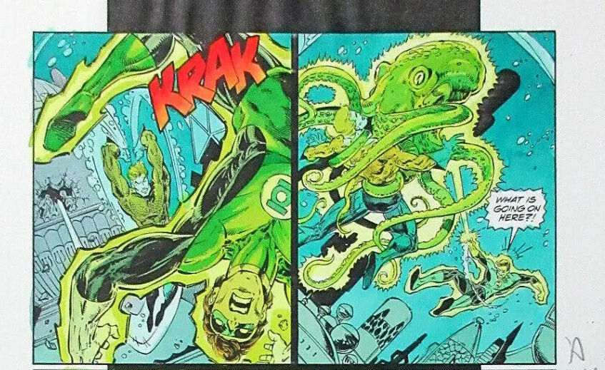 Official Original DC Comics Colorist's art,Aquaman v Green Lantern JLA 4 page 30 - $49.49
