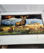 Vtg Italy Buck Mule Deer Herd Mountain Lake Sunset Tapestry 19&quot; x 39&quot; Wa... - $34.81