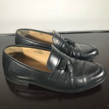 Johnston &amp; Murphy Size 12 M Black Leather Tassel Slip On Apron Toe Dress Loafers - £16.37 GBP