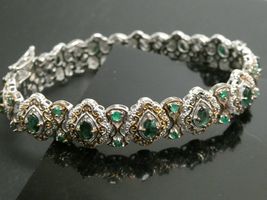 8 Ct Simulated Green Emerald Oval Cut 7&quot;in Bracelet Gold Plated 925 Silver  - £155.37 GBP