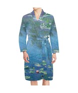 Water Lilies Monet Art Men&#39;s Long Sleeve Belted Satin Night Robe - $76.25 CAD
