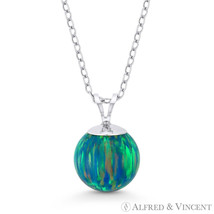 Fiery Peacock-Blue Opal Ball Solitaire 14k White Gold Pendant &amp; Chain Necklace - £34.16 GBP+