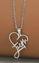 Stainless Steel Christian Heart Shaped  Faith Steel Color Necklace Unise... - $5.93