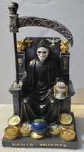 Grim Reaper Santa Muerte Chair Owl Money Scythe Globe Fantasy Figurine Statue - £30.64 GBP