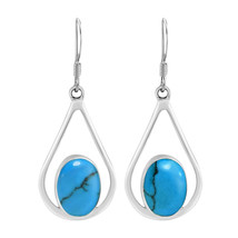 Bali Style Teardrops Oval Blue Turquoise Sterling Silver Dangle Earrings - £11.90 GBP