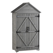 Outdoor Storage Cabinet, Garden Wood Tool Shed, Outside Wooden Shed - Grey - £268.01 GBP