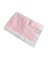 Vtg Pink Baby Blanket Satin White Teddy Bear Floral Trim 36.5&quot; x 52&quot; - $18.80