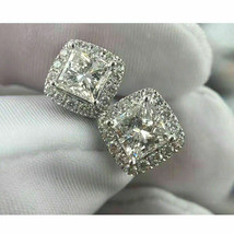 2.50 Ct Princess Cut Diamond Women&#39;s Hoop Stud Earrings 14K White Gold Finish - £59.91 GBP