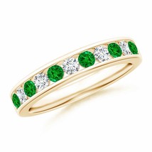 ANGARA Channel Set Emerald and Diamond Semi Eternity Band in 14K Solid Gold - £1,286.45 GBP