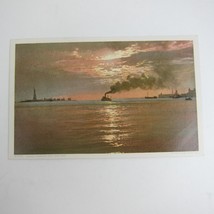 Postcard Sunset From Battery New York Statue of Liberty Streamer Boats Antique - £11.25 GBP