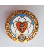 Vintage Lutheran Sunday School Lapel Pin 1/10 10K Gold Filled Enamel Hea... - $7.91