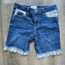 Jordache Denim Shorts Girls Size 10 Lace Trim Crochet Pockets Cottagecore Boho - £15.67 GBP