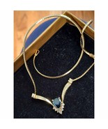 14K Pear Sapphire and Diamond Chevron Chain Yellow Gold Necklace 16" - $500.00