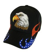 Men&#39;s Patriotic Flames Large Eagle USA Adjustable Baseball Cap (Black) - $20.44 CAD