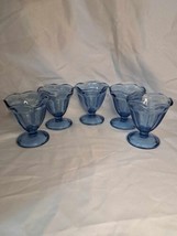 Anchor Hocking Sapphire Blue Footed 4&quot; Sundae Ice Cream Dishes Set of 5 Vintage - £26.14 GBP