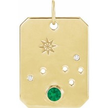 Authenticity Guarantee 
14k Yellow Gold Aries Zodiac Constellation Emerald an... - £517.58 GBP