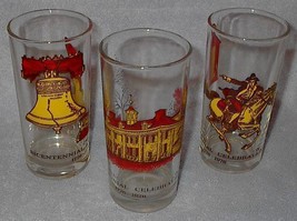 Three Bicentennial Celebration Drink Tumblers Glasses with Graphics 6 inch - £7.97 GBP