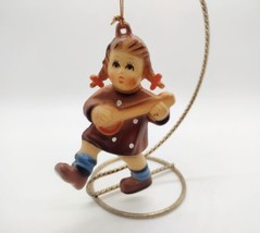 Vintage Kurt Adler Hummel Style Christmas Ornament Girl Mandolin Hong Kong Brown - £5.42 GBP