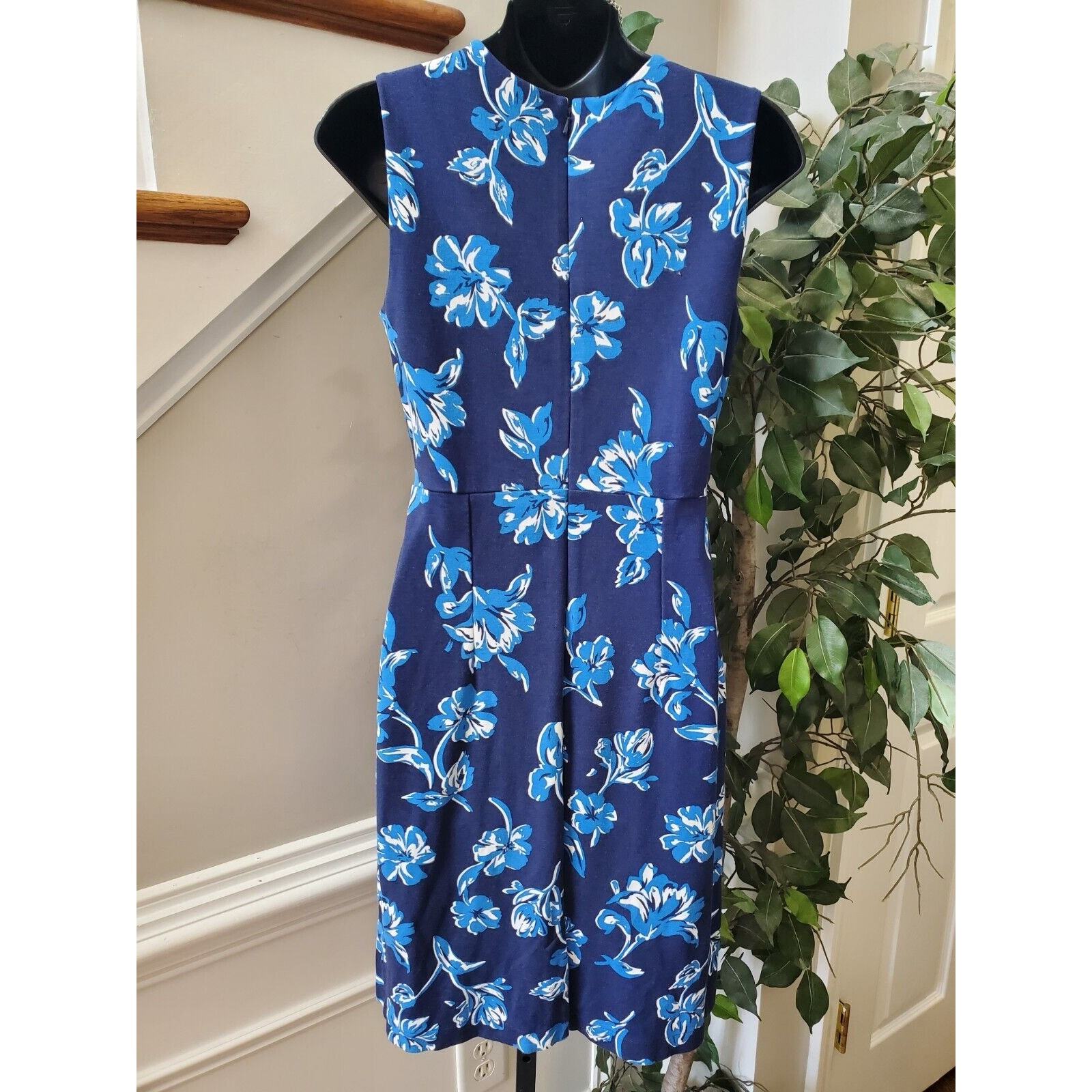 Lands' End Women Blue Floral Polyester Round Neck Sleeveless Knee Length Dress 2 Item image 6