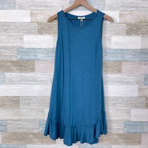 Max Studio Ruffle Flounce Hem Tank Dress Blue Jersey Stretch Casual Womens Small - £35.12 GBP