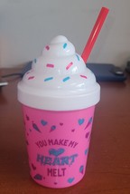 Tumbler Cup W/ Lid &amp; Straw Valentines Day Pink White Plastic 6&quot; NEW - $5.00