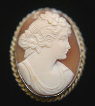 Vintage Antique Carved Real Shell Cameo Victorian Greek Goddess Flora Brooch Pin - £196.13 GBP