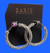ZAXIE by Stefanie Taylor Rhinestone Hoop Earrings in Silver NWT MSRP $38 - £19.77 GBP