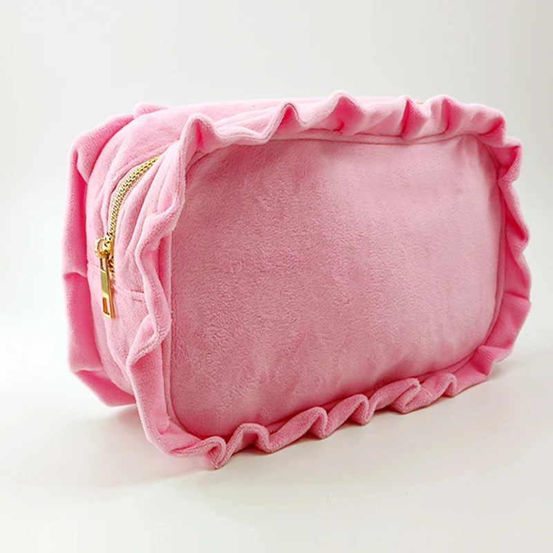 4 Size Ruffle Cosmetic Bag Letter  Personalized Pink Green Toiletry Bag New Trav - $76.29