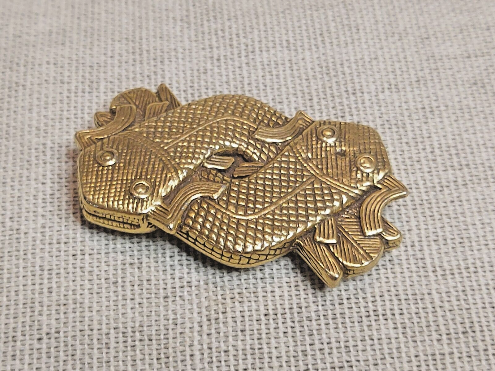Vintage, Gold Tone, Stylized Double Koi Carp Brooch / Pendant - $52.68