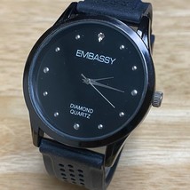 Embassy By Gruen Mens Genuine Diamond All Black Analog Quartz Watch~New Battery - £12.11 GBP