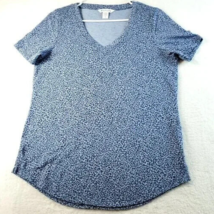 Athleta T Shirt Top Women Size Small Blue Leopard Print Knit Short Sleeve V Neck - £14.63 GBP