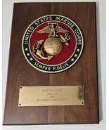 Vintage United States Marine Corps Semper Fidelis Walnut Wall Plaque 14&quot;... - £84.58 GBP
