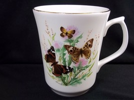 Fine china coffee mug Butterflies back &amp; front gold rim 8 oz  Made in En... - £7.21 GBP