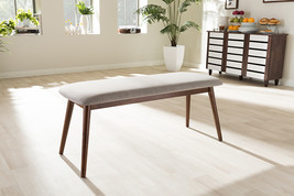 Elara Light Gray Fabric and &quot;Oak&quot; Medium Brown Finishing Wood Dining Bench - $2,106.43 MXN