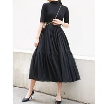 BLACK A-line Knee Length Tulle Skirt Women Custom Plus Size Fluffy Tulle Skirt image 7