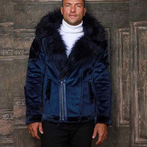 Men’s Manzini Faux Fur Black Faux Fur Fuzzy Jacket - £297.17 GBP