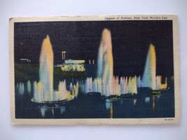 New York Worlds Fair Postcard League Of Nations Fountains Linen 1939 Cur... - $9.69