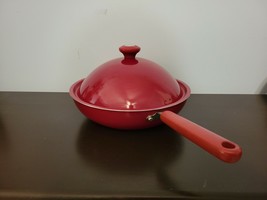 Cook&#39;s Essentials Red Hardcoat II Porcelain Enameled Nonstick Cooking Pan w/ Lid - £39.11 GBP
