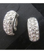 Silver SWAROVSKI Signed Crystal Clip On Earring Pave Half Hoop Marked USA - $23.75