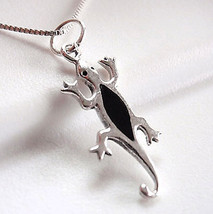 Black Onyx Gecko Pendant 925 Sterling Silver Corona Sun Jewelry lizard reptile - £10.81 GBP