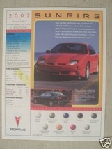 2002 Pontiac Sunfire Brochure - Specifications Sheet - $10.00