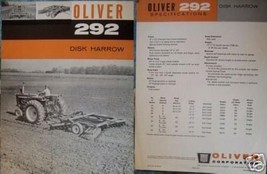 1963 Oliver 292 Disk Harrow Original Specifications Sheet - $10.00